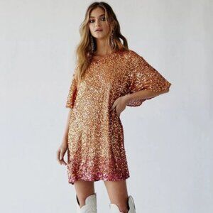 Free People Jen's Pirate Booty Black Water Mini Gold & Pink Ombre Dress